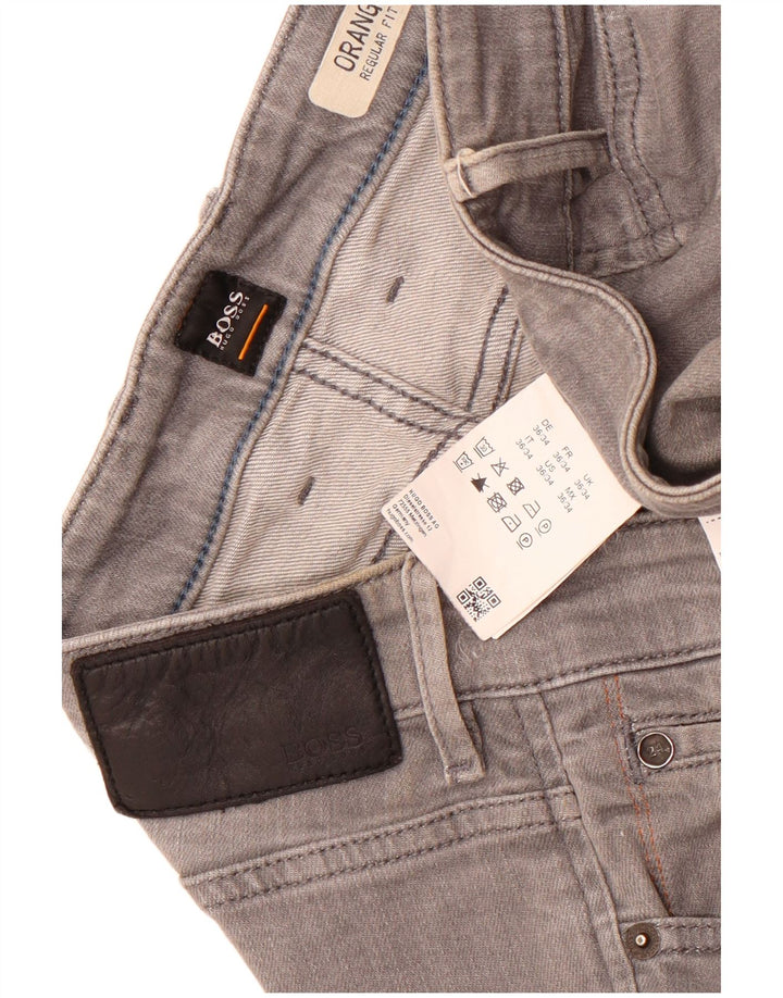 Jeans dritti da uomo vestibilità regolare Hugo Boss W36 L34 cotone grigio