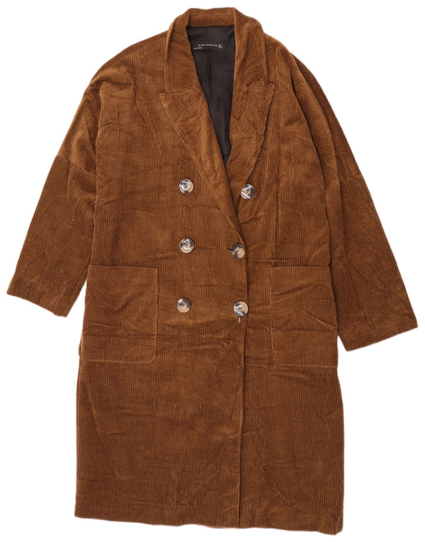 Cappotto da donna in velluto a coste doppio petto Zara UK 16 grande cotone kaki