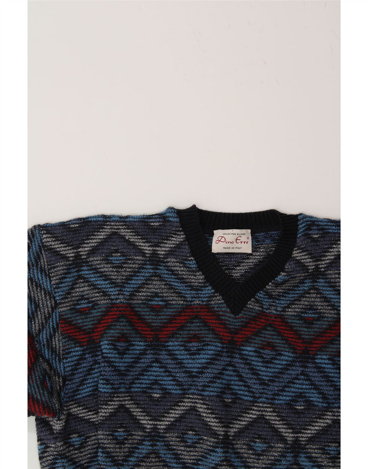 VINTAGE Mens V-Neck Jumper Sweater XL Blue Argyle/Diamond Wool Vintage Vintage and Second-Hand Vintage from Messina Hembry 
