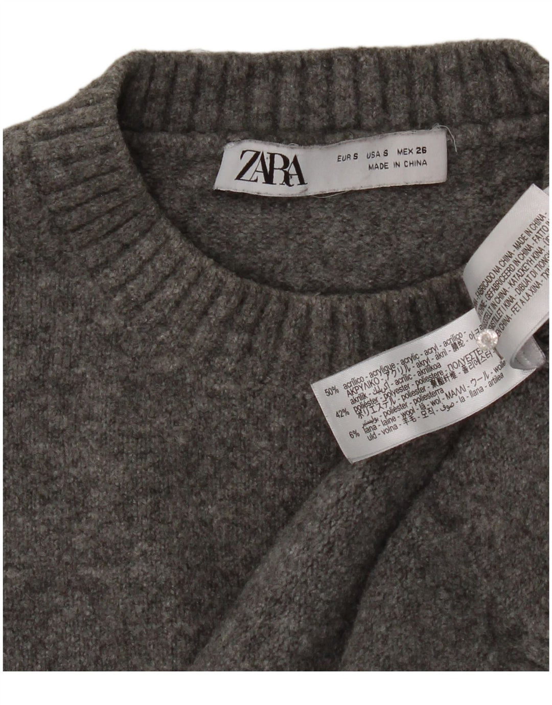Maglione corto girocollo oversize da donna Zara UK 10 piccolo grigio
