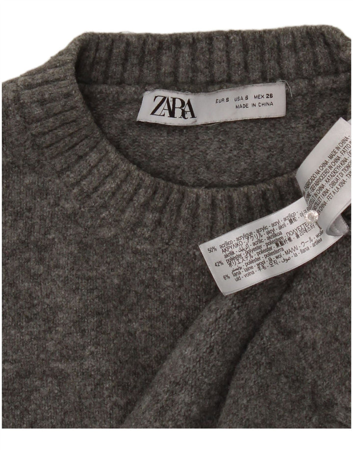 Maglione corto girocollo oversize da donna Zara UK 10 piccolo grigio