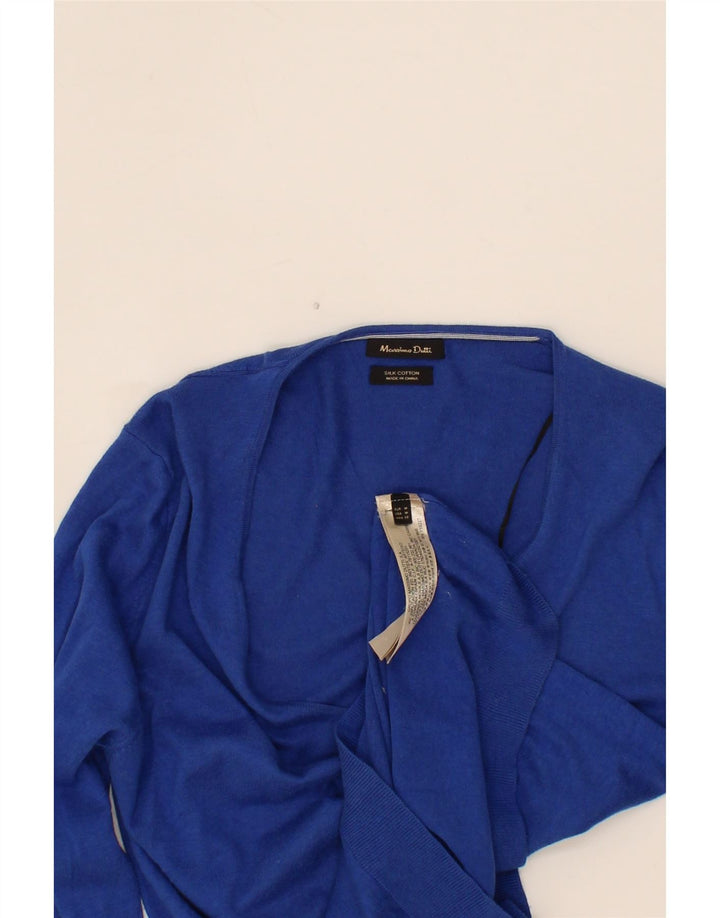 MASSIMO DUTTI Womens V-Neck Jumper Sweater UK 12 Medium Blue Silk Vintage Massimo Dutti and Second-Hand Massimo Dutti from Messina Hembry 