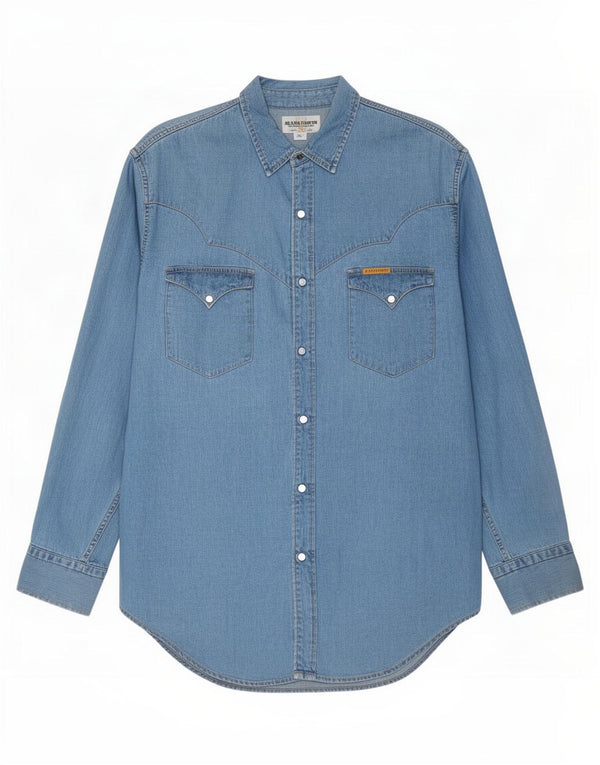 Camicia di jeans vintage da uomo XL in cotone blu