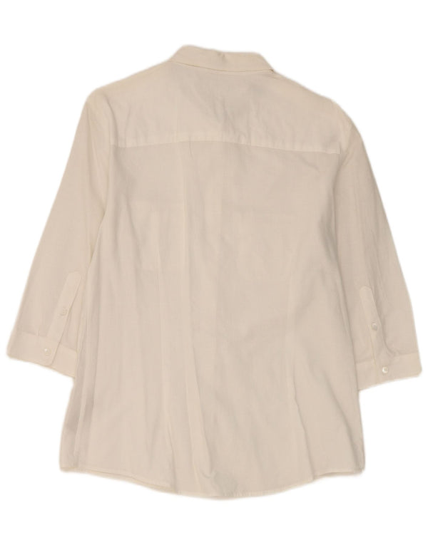 Camicia a maniche 3/4 BRIT da donna Burberry UK 14 grande cotone gessato bianco