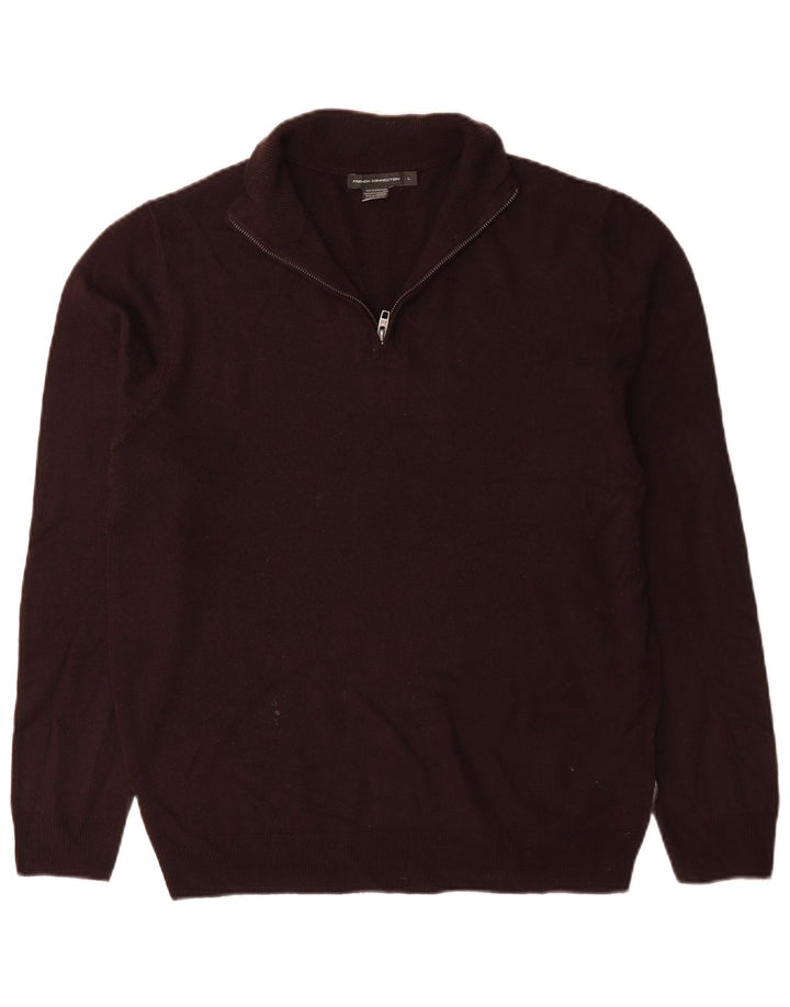 French Connection Maglione da uomo con zip e collo grande in acrilico marrone