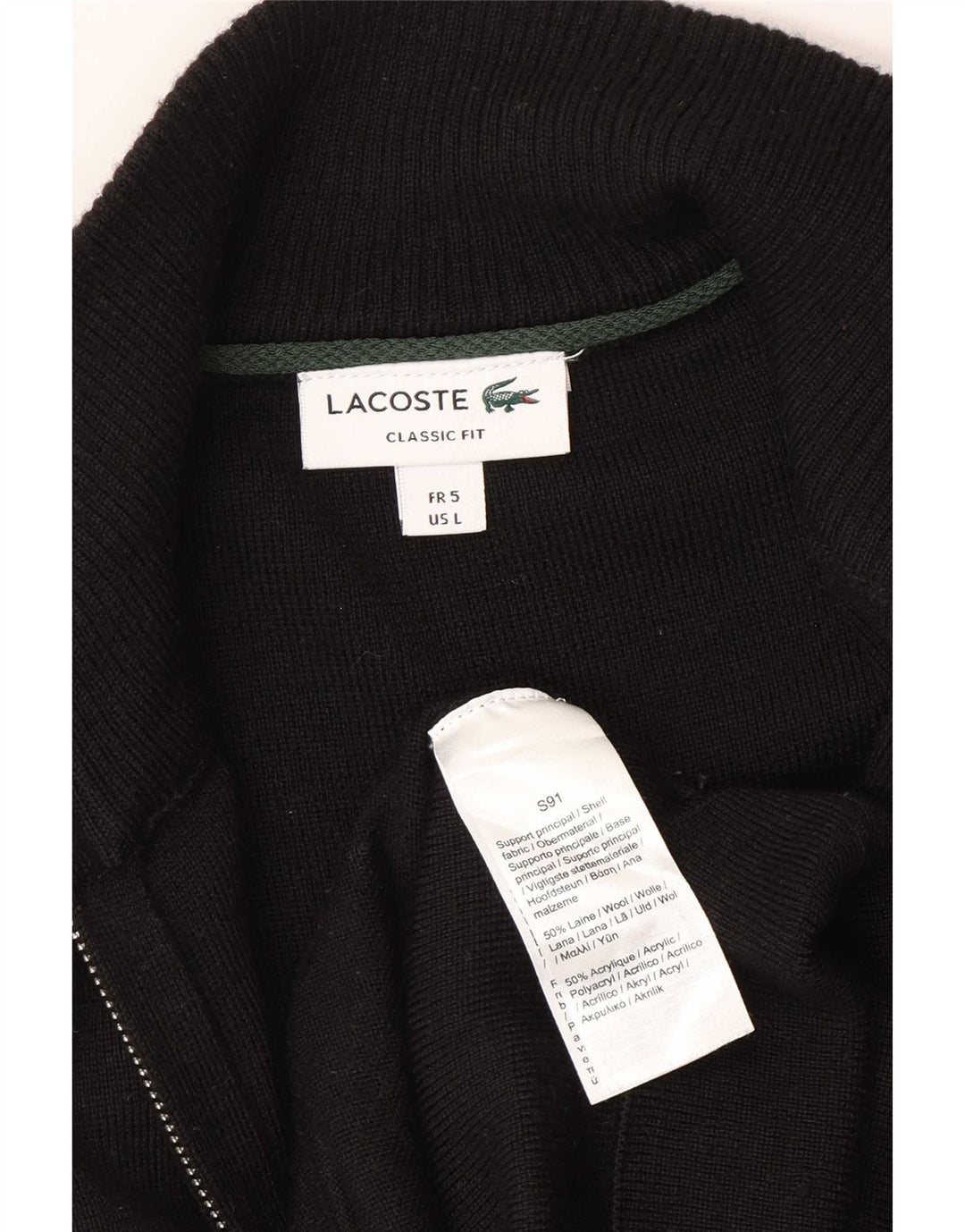 Maglione cardigan da uomo dal taglio classico Lacoste taglia 5 grande in lana nera