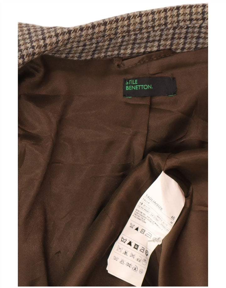 Giacca blazer da donna a 1 bottone Benetton IT 46 Large in lana pied de poule grigia