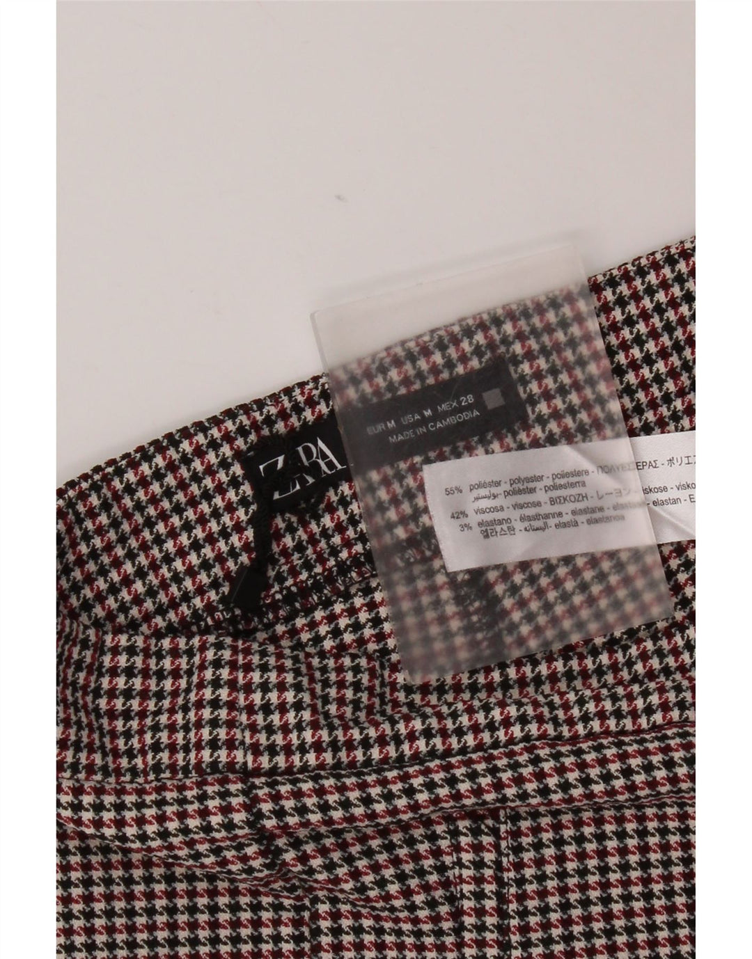 Pantaloni skinny da donna Zara in poliestere pied de poule rosso medio
