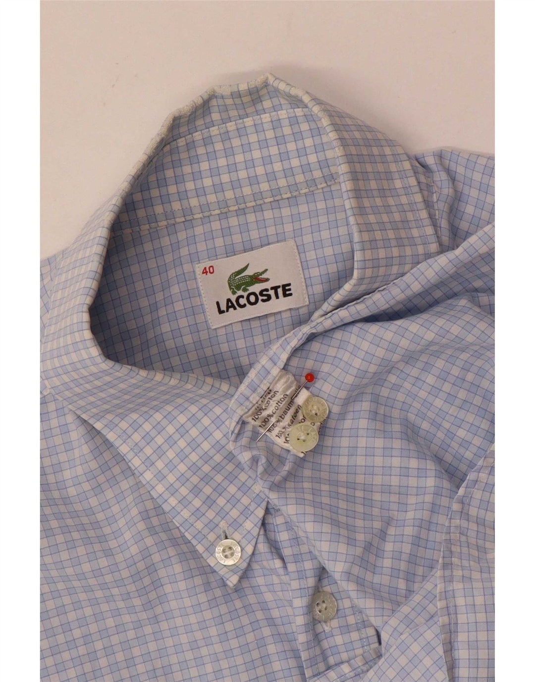 Camicia a maniche corte da uomo Lacoste taglia 40 in cotone a quadri blu medio