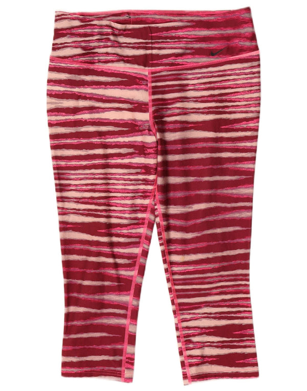 Leggings Nike Dri Fit Capri da donna UK 14 grandi righe bordeaux