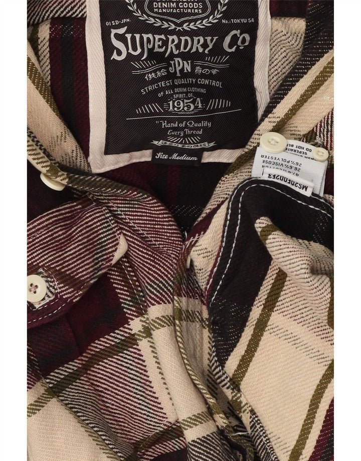 Camicia da uomo in flanella con cappuccio Superdry, cotone a quadri bordeaux medio