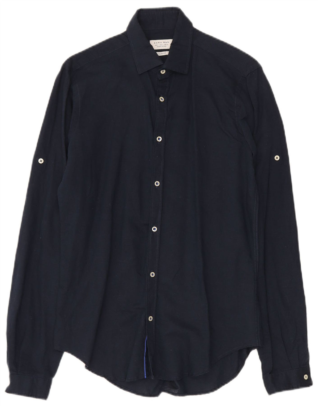 Camicia Zara da uomo slim fit piccola in lino blu navy