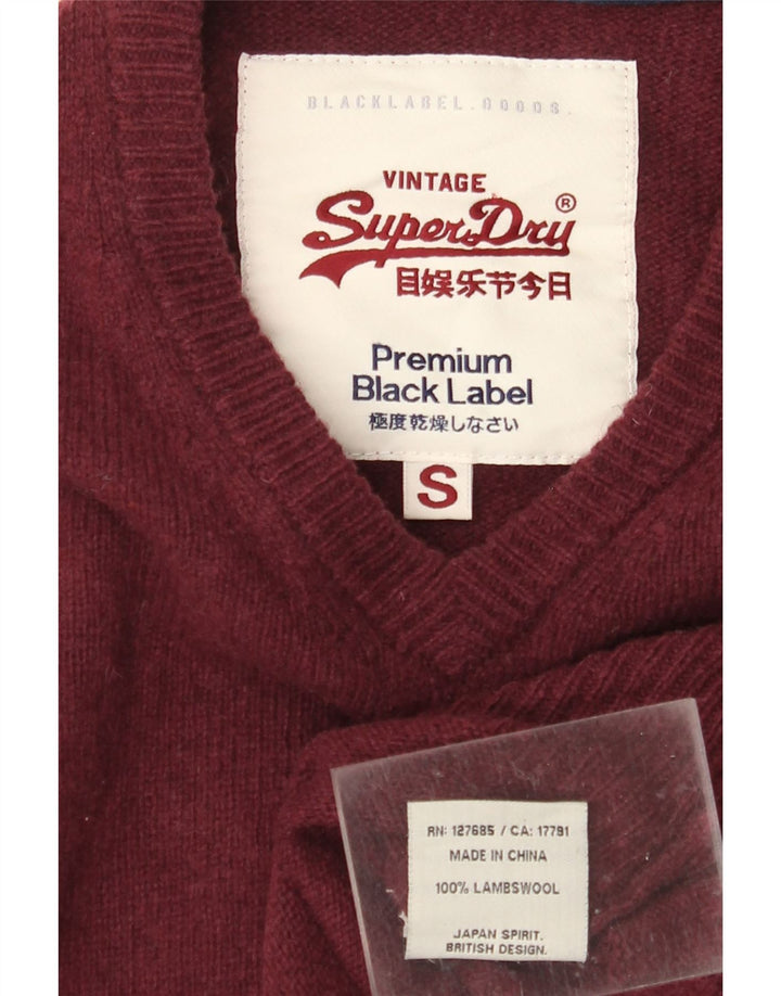 Maglione da uomo con scollo a V SUPERDRY piccolo in lana d'agnello bordeaux