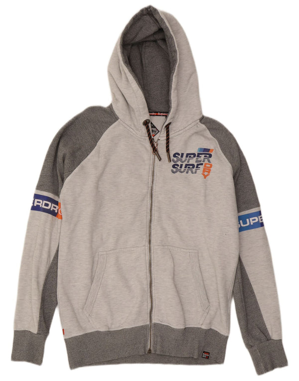 Maglione con cappuccio e zip grafica da uomo Superdry grande in cotone grigio