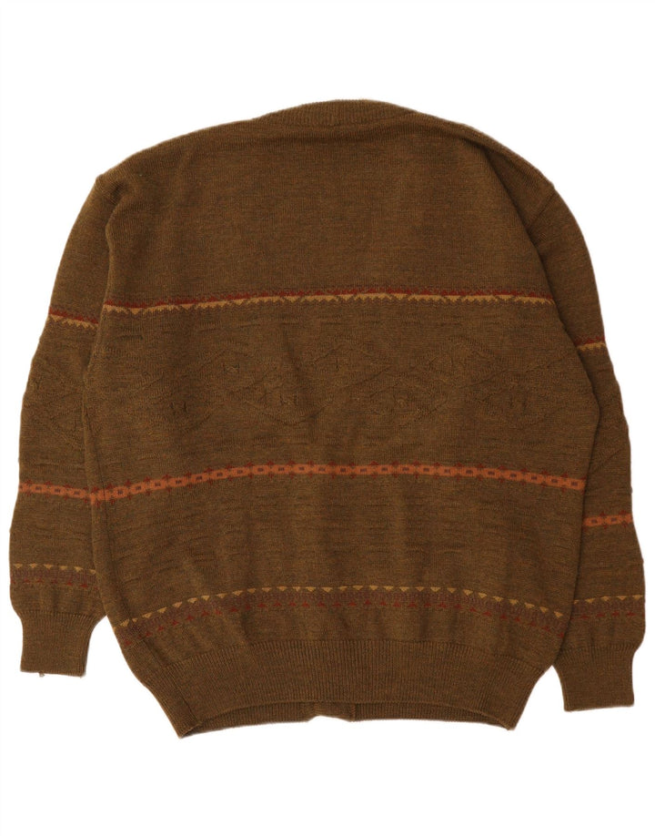 Maglione cardigan da uomo vintage 2XL poliacrilico geometrico kaki