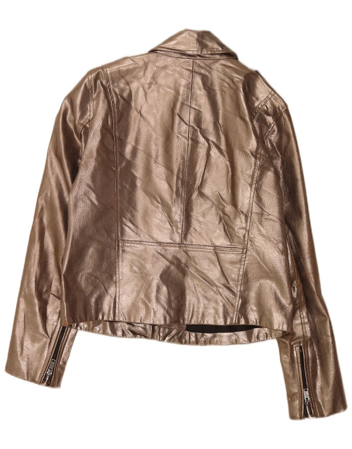 Giacca da motociclista in pelle da donna Zara UK 14 grande oro
