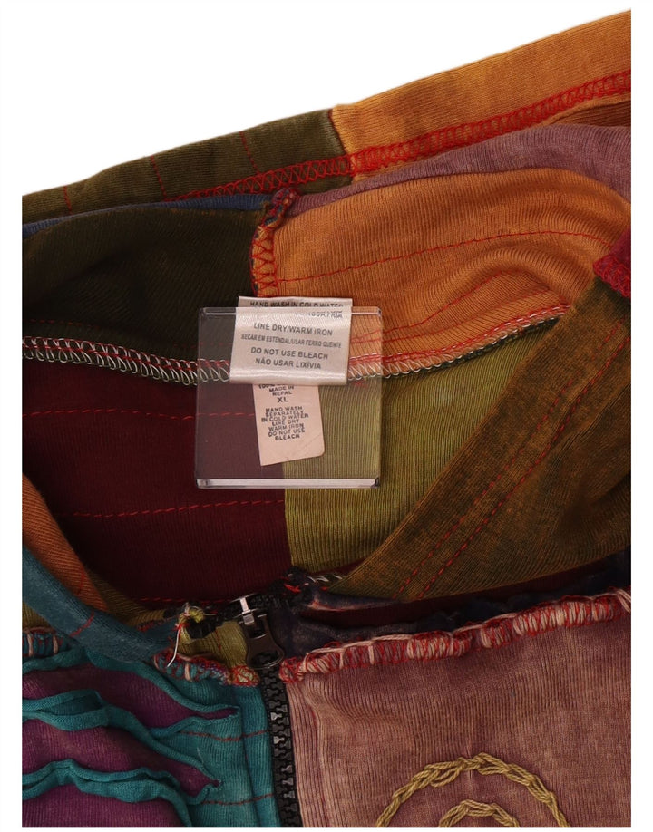 Maglione con cappuccio e zip da donna vintage con motivo pazzo UK 18 XL Bohe multicolore