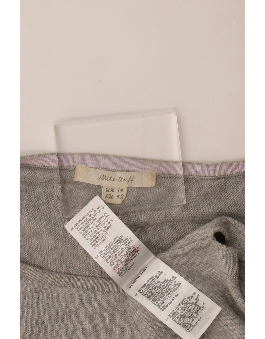 WHITE STUFF Maglione da donna con scollo a barca UK 14 Grande cuore di cotone grigio