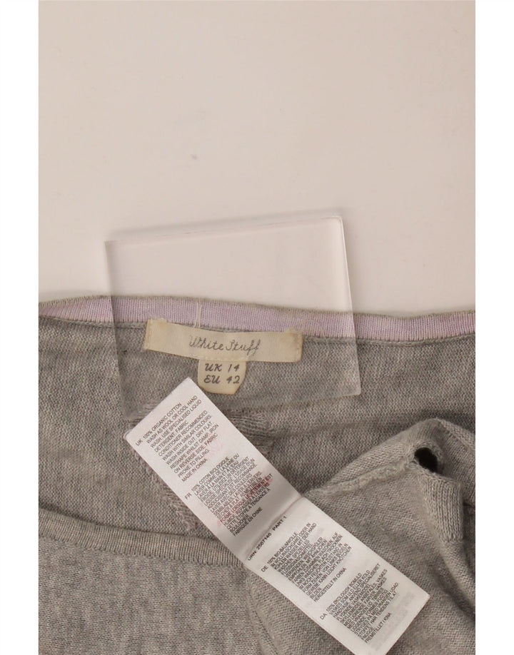 WHITE STUFF Maglione da donna con scollo a barca UK 14 Grande cuore di cotone grigio