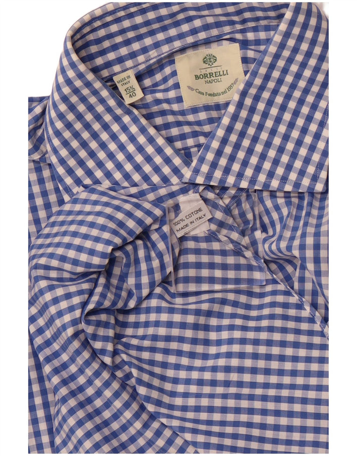 Camicia da uomo BORRELLI taglia 40 15 3/4 cotone a quadretti blu medio