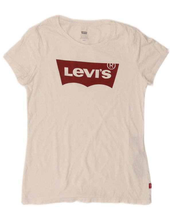 T-shirt grafica da donna LEVI'S Top UK 10 piccola in cotone bianco sporco