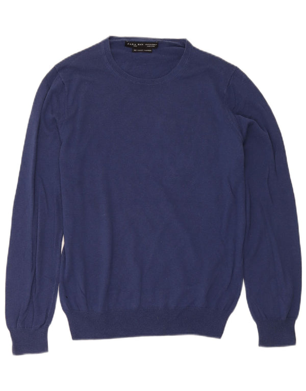 Maglione maglione girocollo da uomo Zara in seta blu navy medio