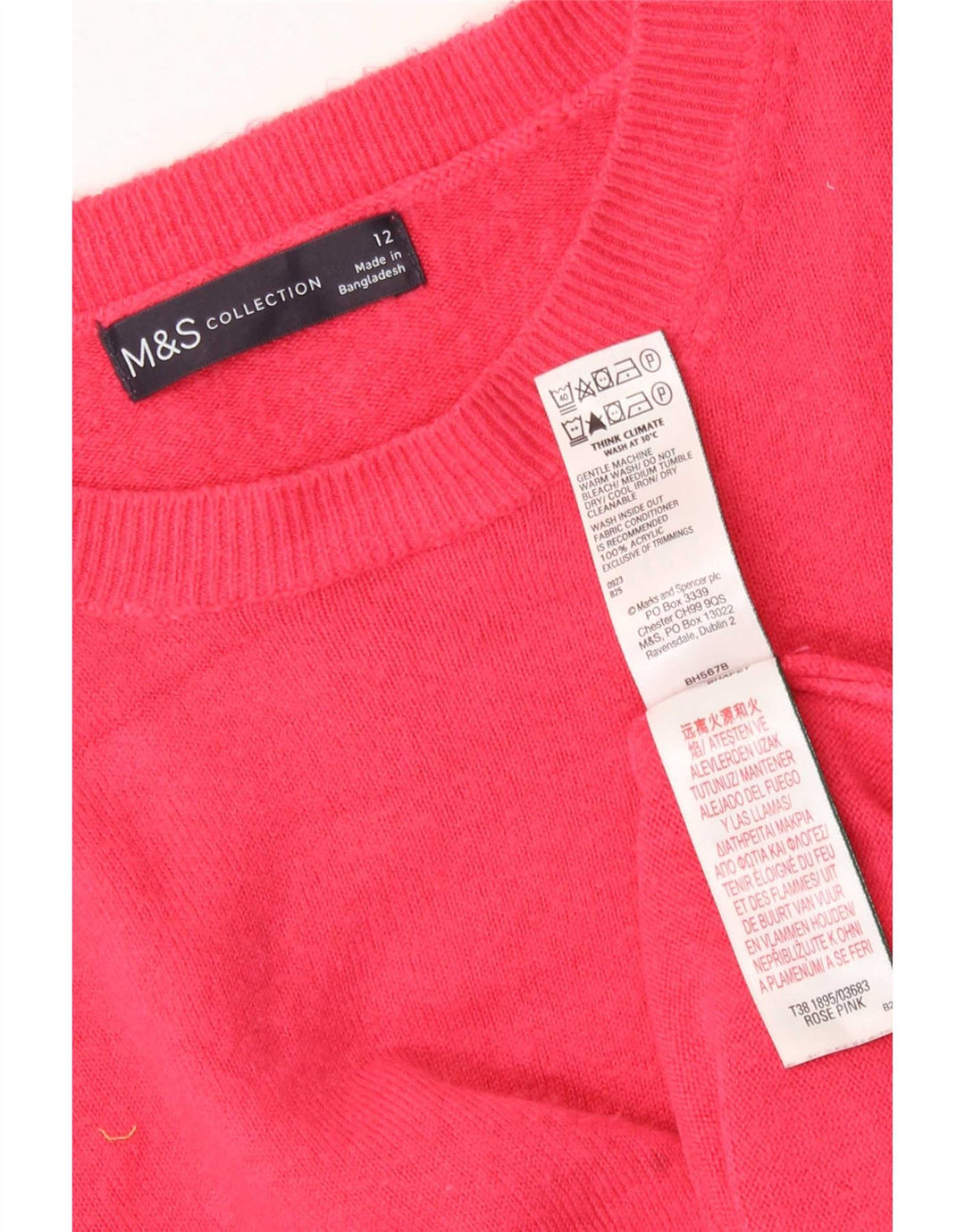 Maglione maglione girocollo da donna Marks & Spencer UK 12 Acrilico rosa medio