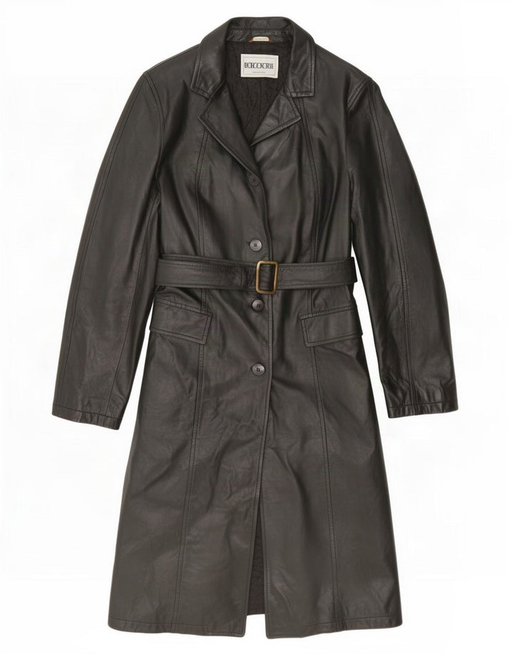 Cappotto in pelle vintage da donna UK 10 piccolo nero