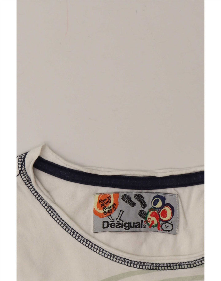 Desigual T-shirt grafica da donna Top UK 14 Medium White
