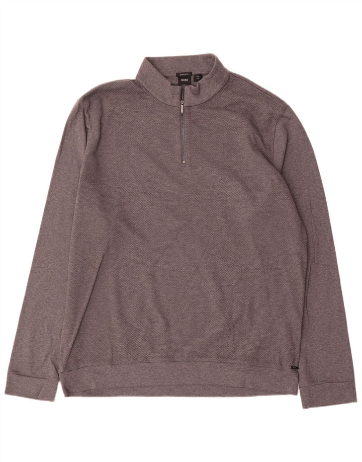 Felpa Hugo Boss da uomo con vestibilità regolare, collo con zip, 2XL, cotone grigio