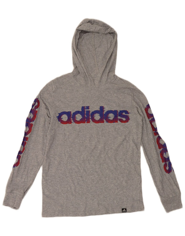 Top Adidas da ragazzo con cappuccio grafico a maniche lunghe 14-15 anni grande in cotone grigio