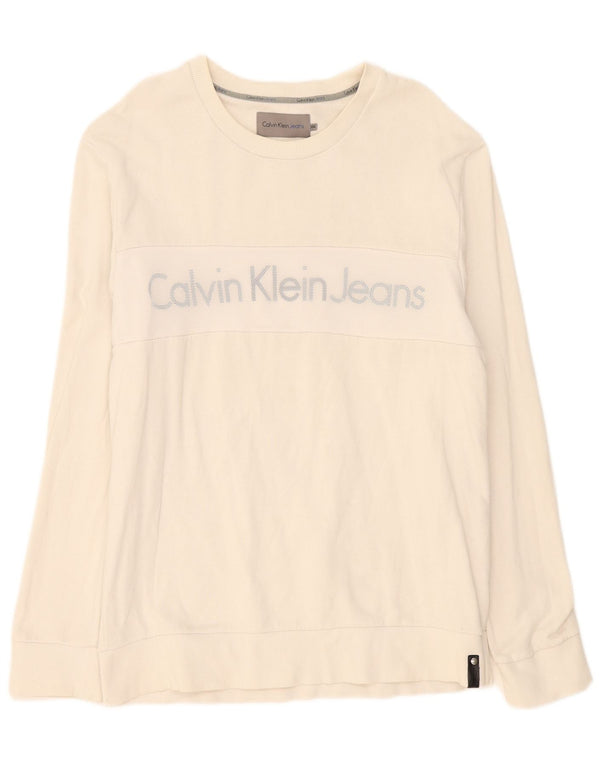 Calvin Klein Jeans Top grafico da uomo manica lunga 2XL cotone bianco