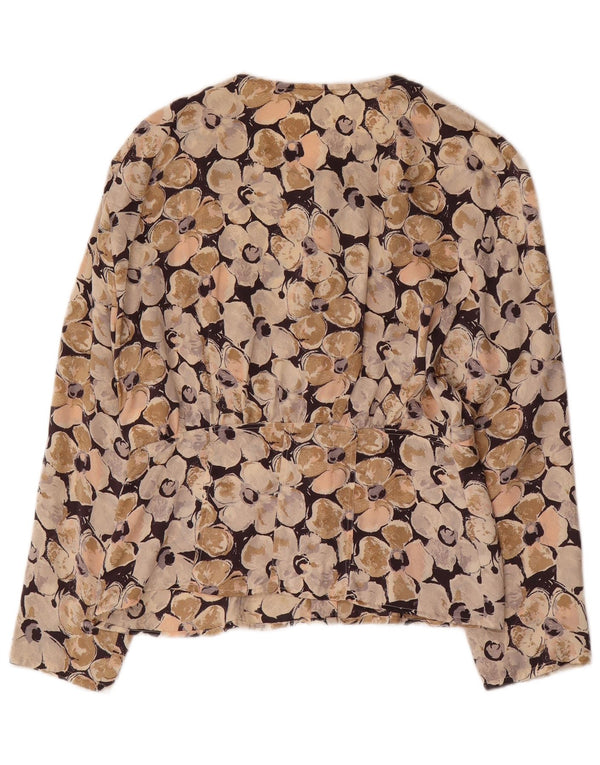 Camicetta camicia vintage da donna UK 16 grande floreale beige