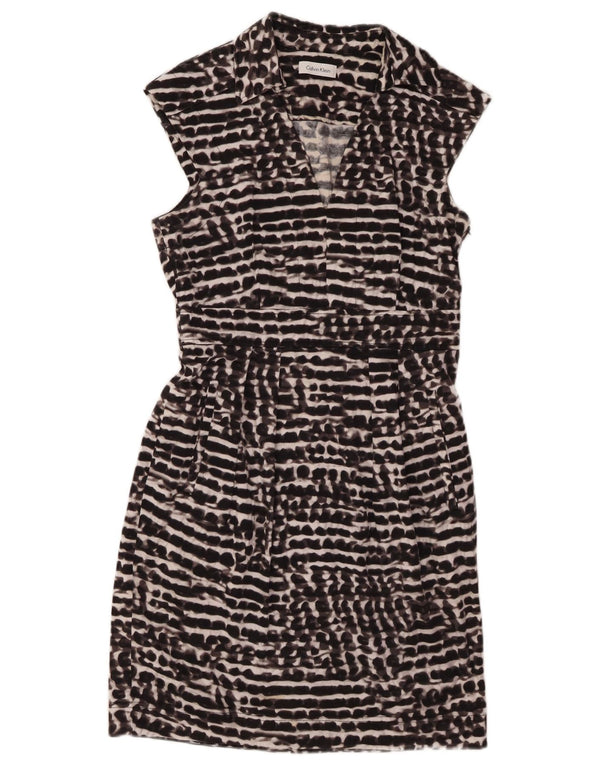 CALVIN KLEIN Abito tubino senza maniche da donna UK 10 Piccolo nero chiazzato