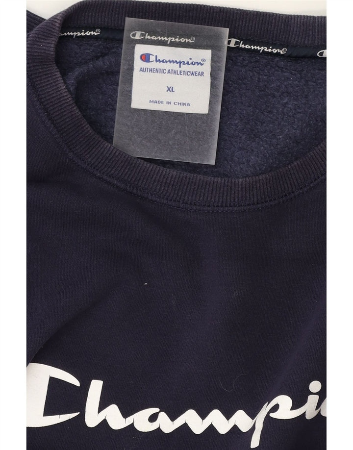 CHAMPION Mens Graphic Sweatshirt Jumper XL Navy Blue Cotton Vintage Champion and Second-Hand Champion from Messina Hembry 