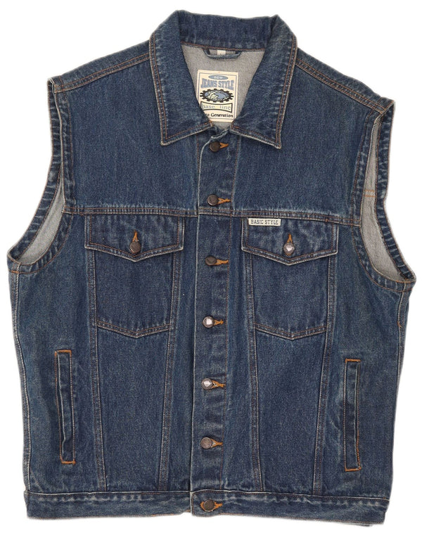 Gilet in denim vintage da uomo UK 40 grande cotone blu