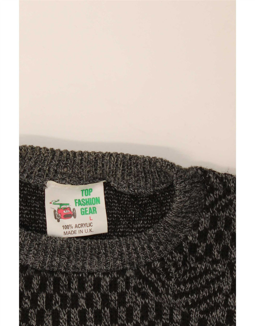 Maglione maglione girocollo da uomo vintage grande grigio a rombi/acrilico diamante