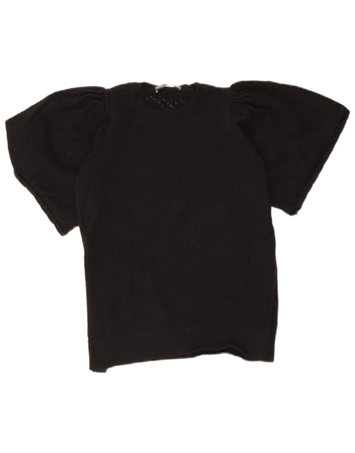 Maglione maglione girocollo da donna Marks & Spencer UK 10 piccolo nero geometrico