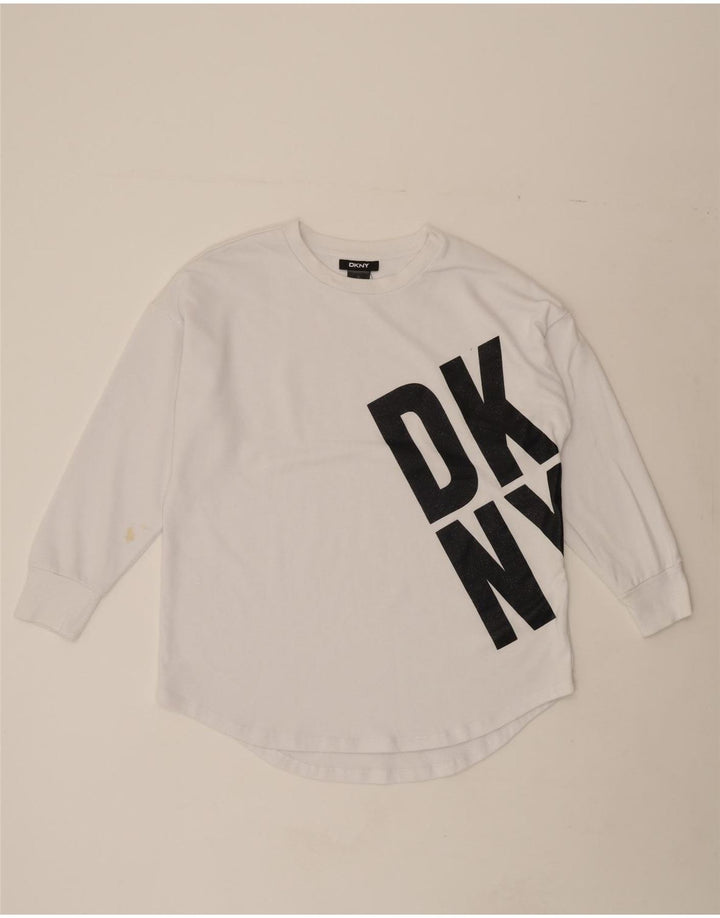 DKNY Womens Oversized Graphic Top Long Sleeve UK 14 Medium White Vintage Dkny and Second-Hand Dkny from Messina Hembry 