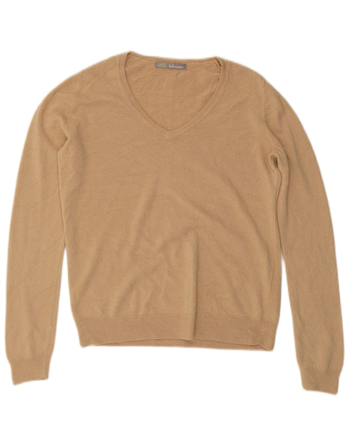 Maglione da donna con scollo a V Marks & Spencer UK 12 Acrilico beige medio