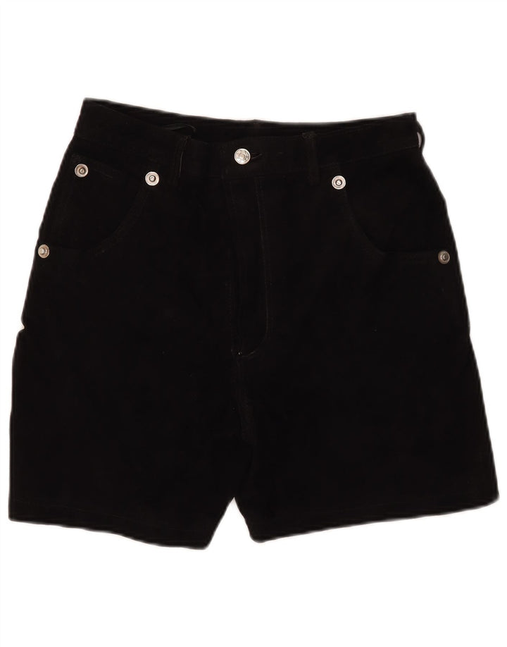 Pantaloncini casual in pelle scamosciata vintage da donna W30 in pelle nera media