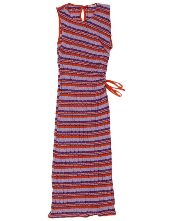 Abito maglione senza maniche da donna ZARA UK 12 Poliestere a righe viola medio