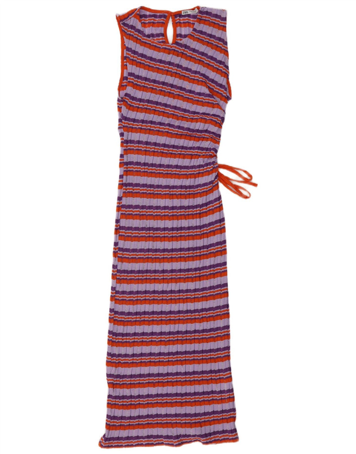 Abito maglione senza maniche da donna ZARA UK 12 Poliestere a righe viola medio