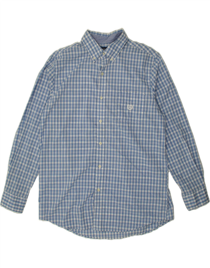 CHAPS Mens Easy Care Shirt Large Blue Gingham Cotton Vintage Chaps and Second-Hand Chaps from Messina Hembry 