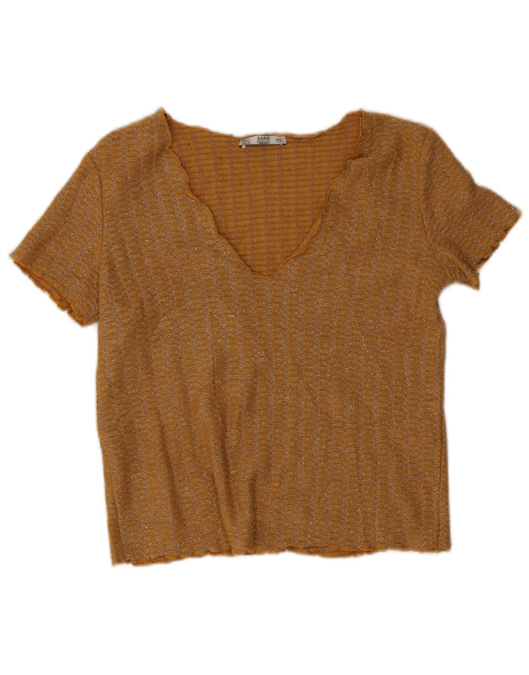 Top corto da donna Zara in camicetta UK 10 piccolo in poliestere chiazzato giallo