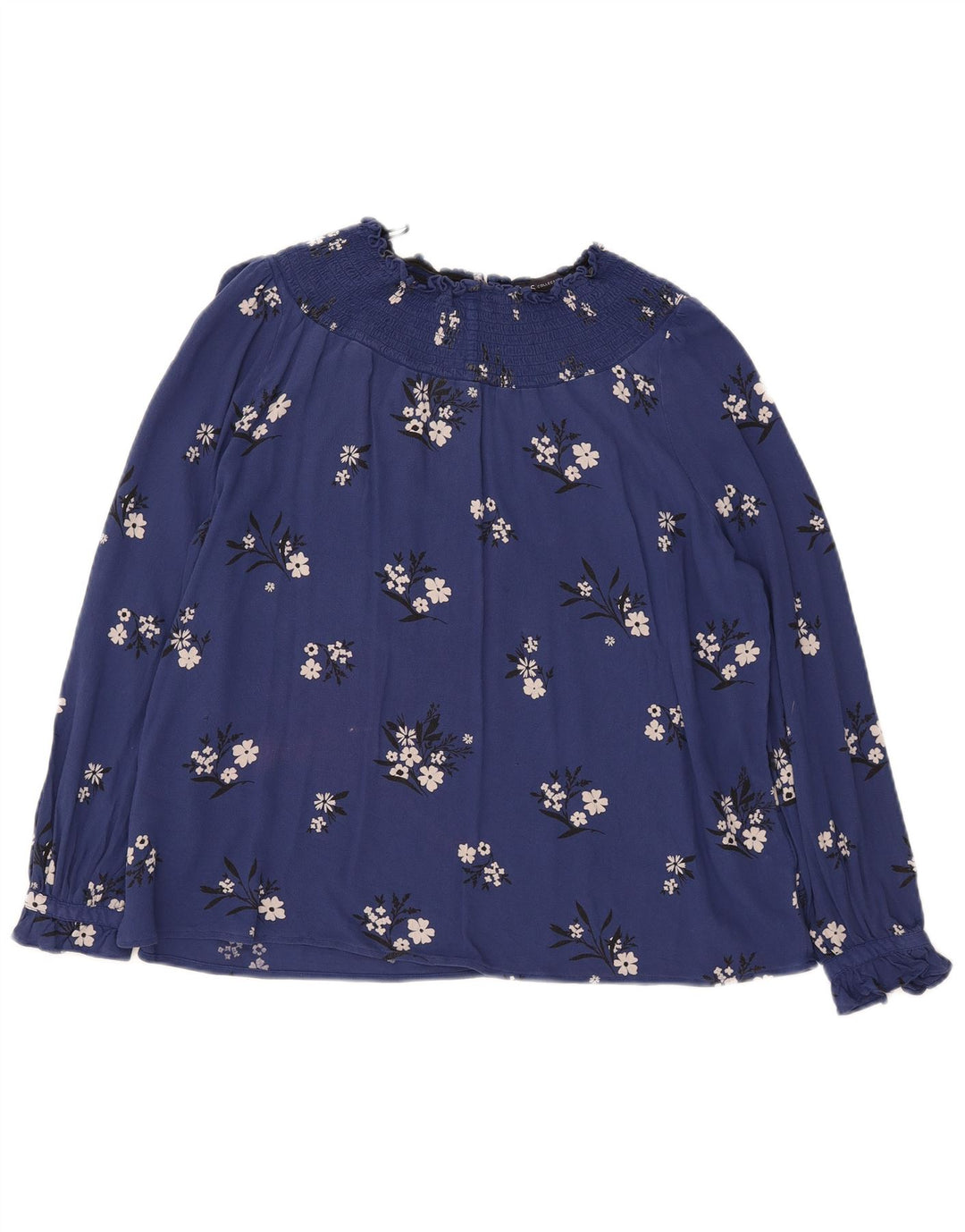 Top camicetta a maniche lunghe da donna Marks & Spencer UK 12 medio blu navy floreale