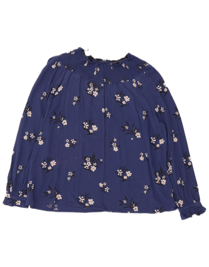 Top camicetta a maniche lunghe da donna Marks & Spencer UK 12 medio blu navy floreale
