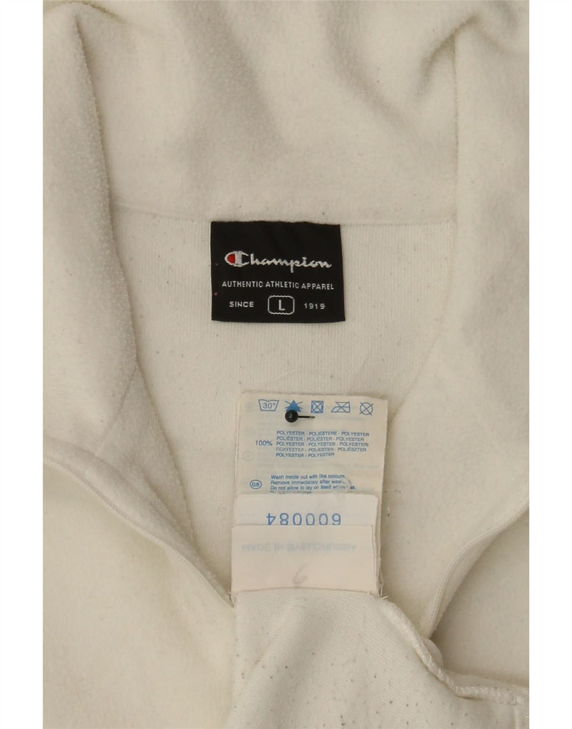 CHAMPION Mens Zip Neck Fleece Jumper Large White Polyester Vintage Champion and Second-Hand Champion from Messina Hembry 