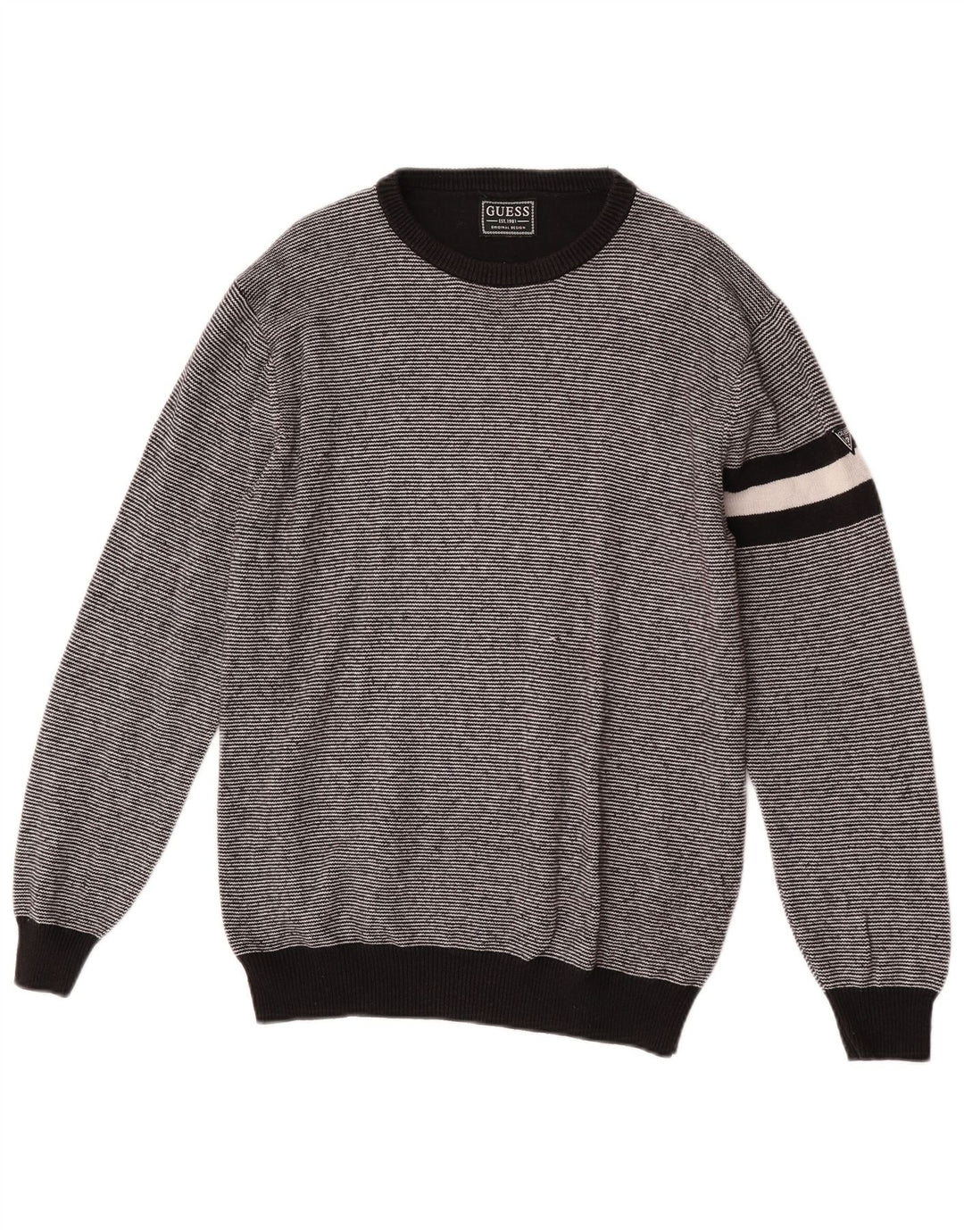 Maglione maglione girocollo da uomo Guess in cotone a righe nere medie