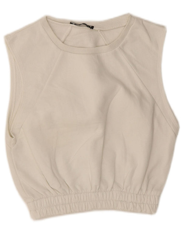 Felpa corta senza maniche da donna Zara UK 10 piccola in cotone bianco